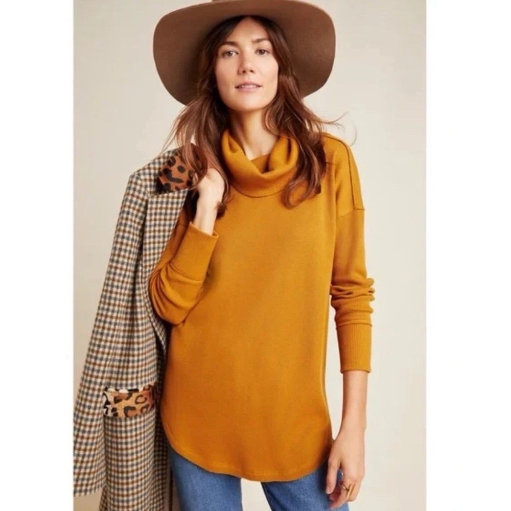 Maeve Anthropologie Women's Mustard Yellow Ainsley Thermal Turtleneck Size XS